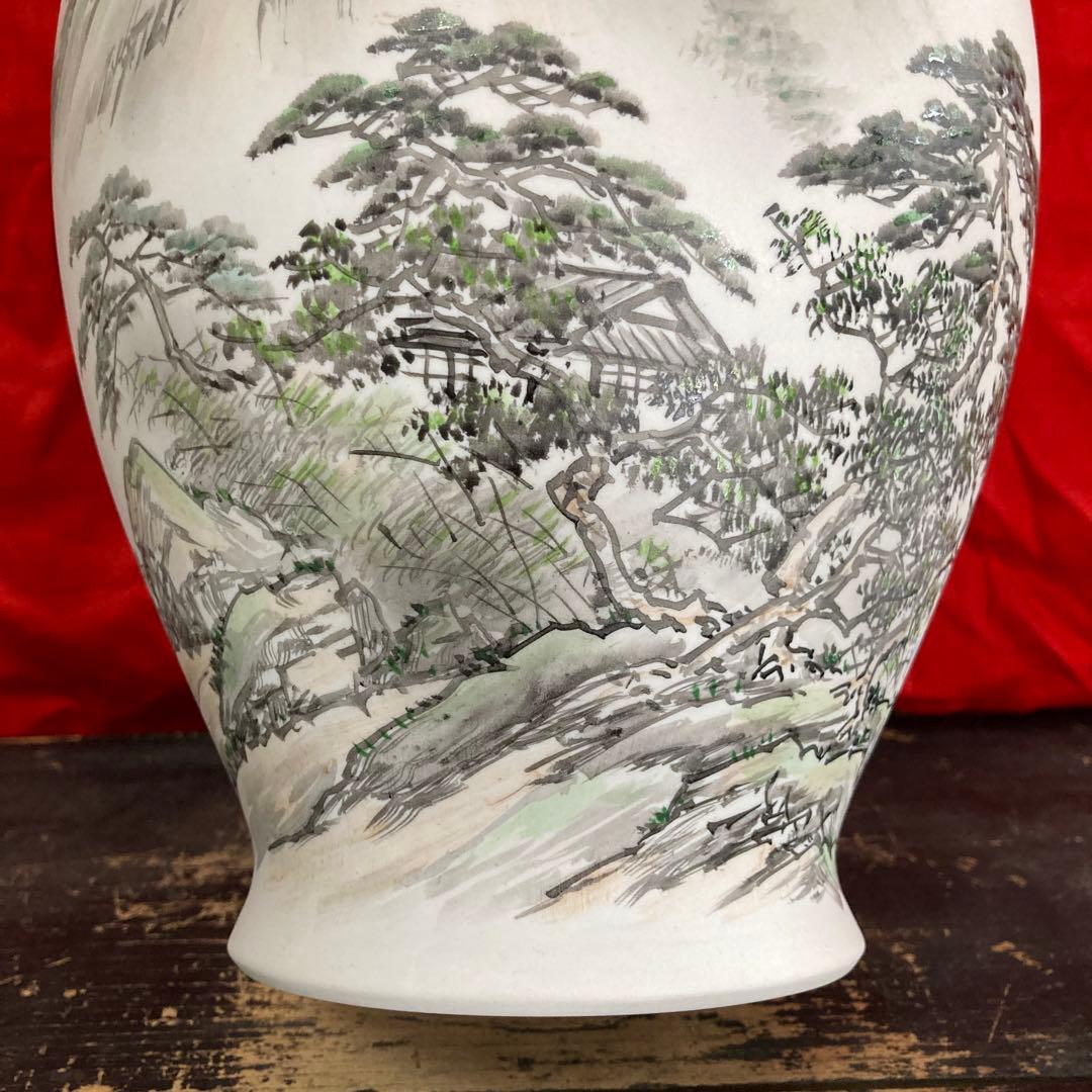 深川製磁　壺　山水図　オールド深川　画/金武自然
