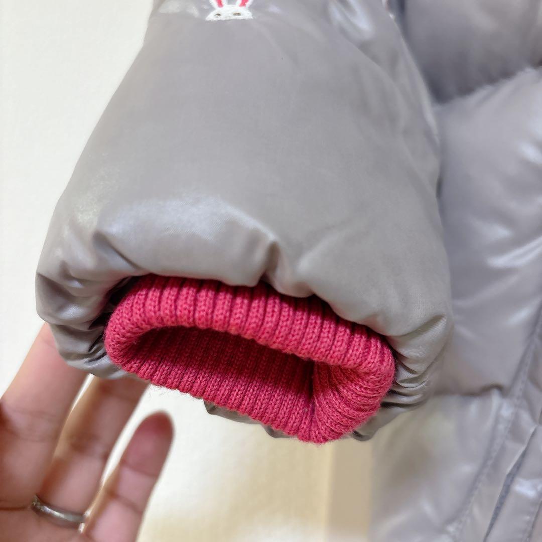 ミキハウス　ダウン　90 美品　総柄　刺繍　うさこちゃん　グレー　フード　ファー