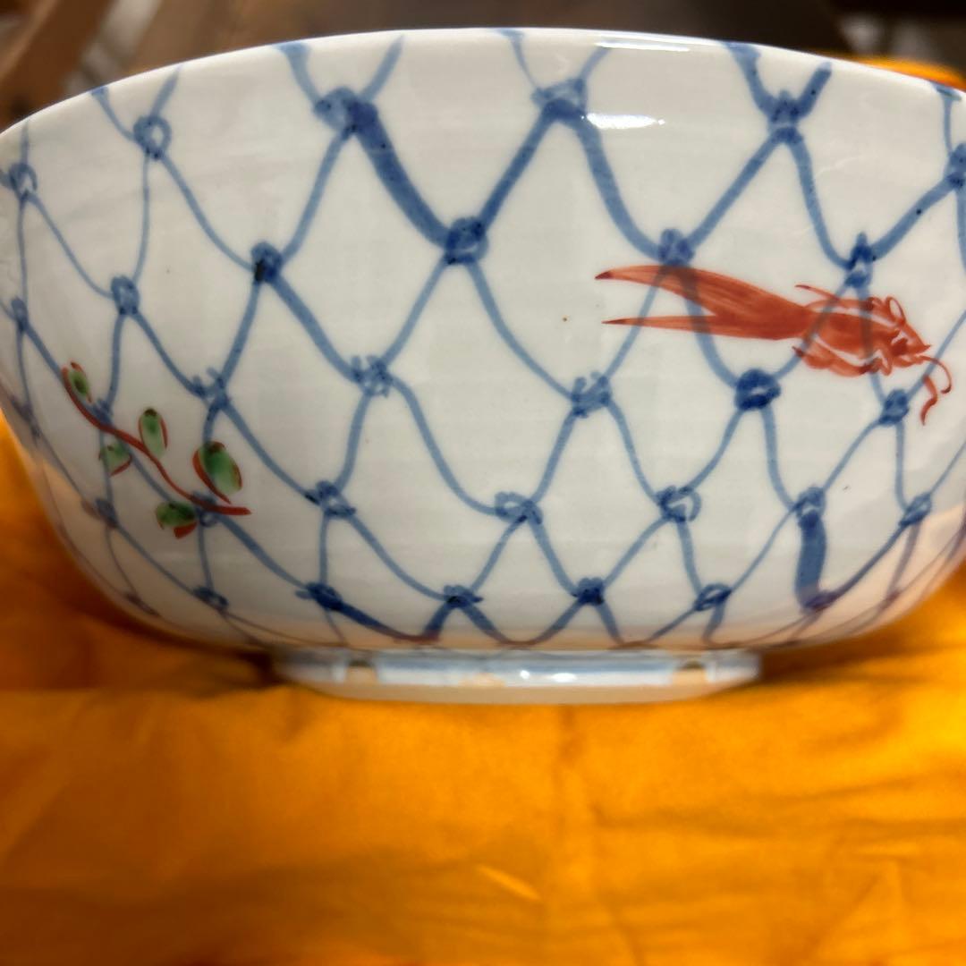 希少 九谷焼 正木春蔵（師 須田菁華）色絵染付魚紋網鉢 作家物 大鉢