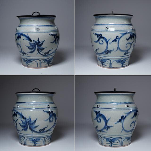 太仙窯 安南水指 共箱 塗蓋 茶道具 唐草絵 ベトナム