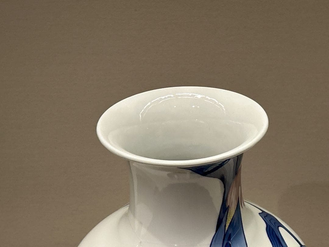 加藤友太郎　釉下彩　友玉園陶寿製　柿木に鴉　花瓶