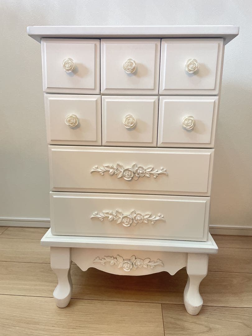 白家具☆サイドテーブル☆サイドチェスト☆ナイトテーブル☆薔薇飾り