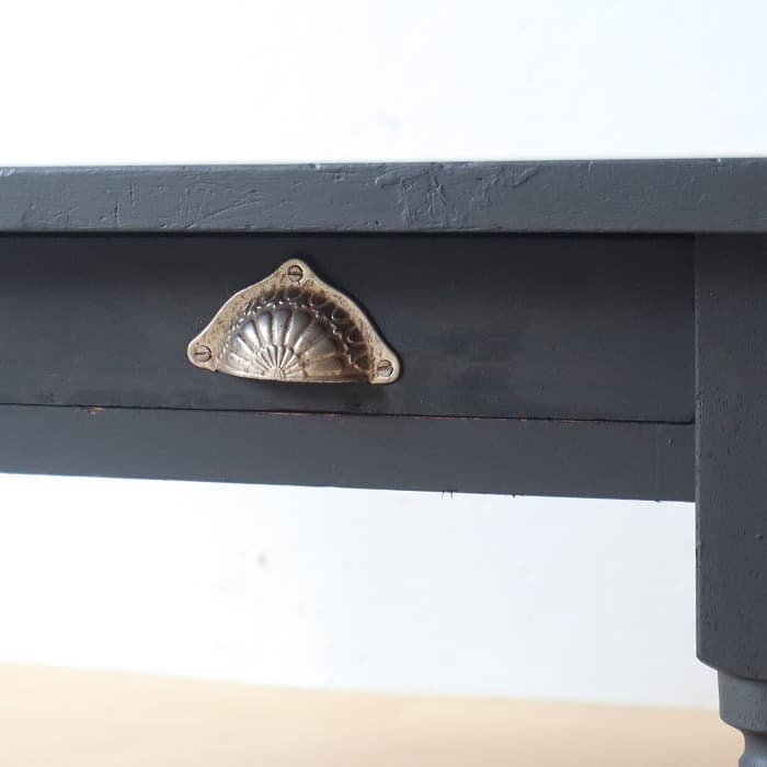 アンティーク ロクロ脚 引き出し付き ブラック 無垢材 文机 古家具 黒色