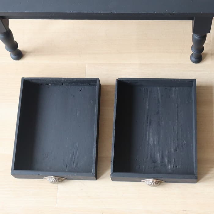 アンティーク ロクロ脚 引き出し付き ブラック 無垢材 文机 古家具 黒色