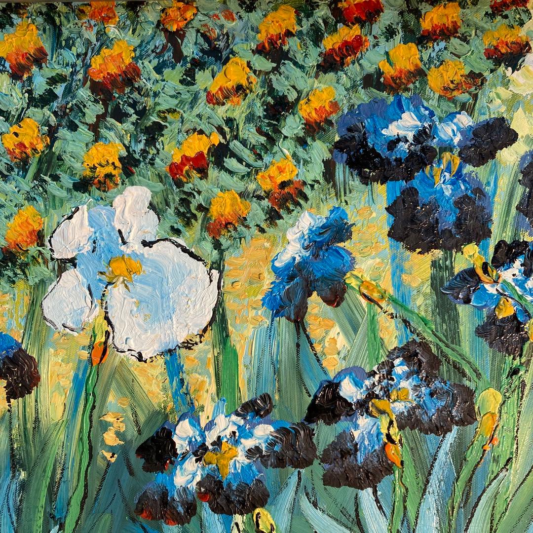 ★アウトレット★手書き油絵  ゴッホ アイリス 額付き インテリア 油彩画