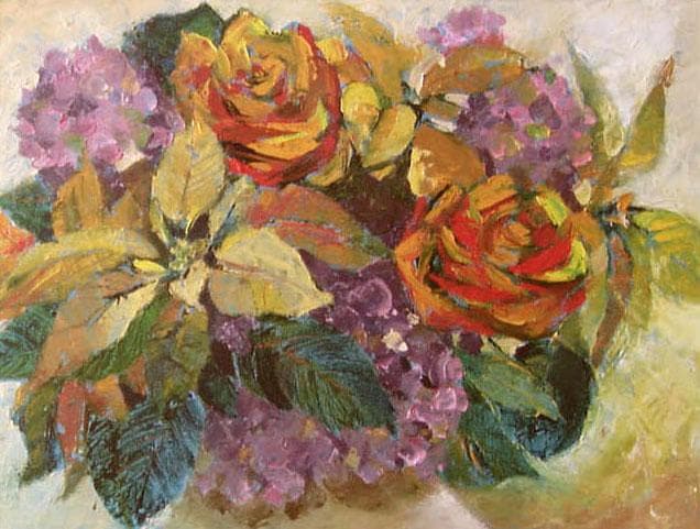 油絵 菅家令子 絵 絵画インテリア額付(青緑＋金色の枠) uF6-110202