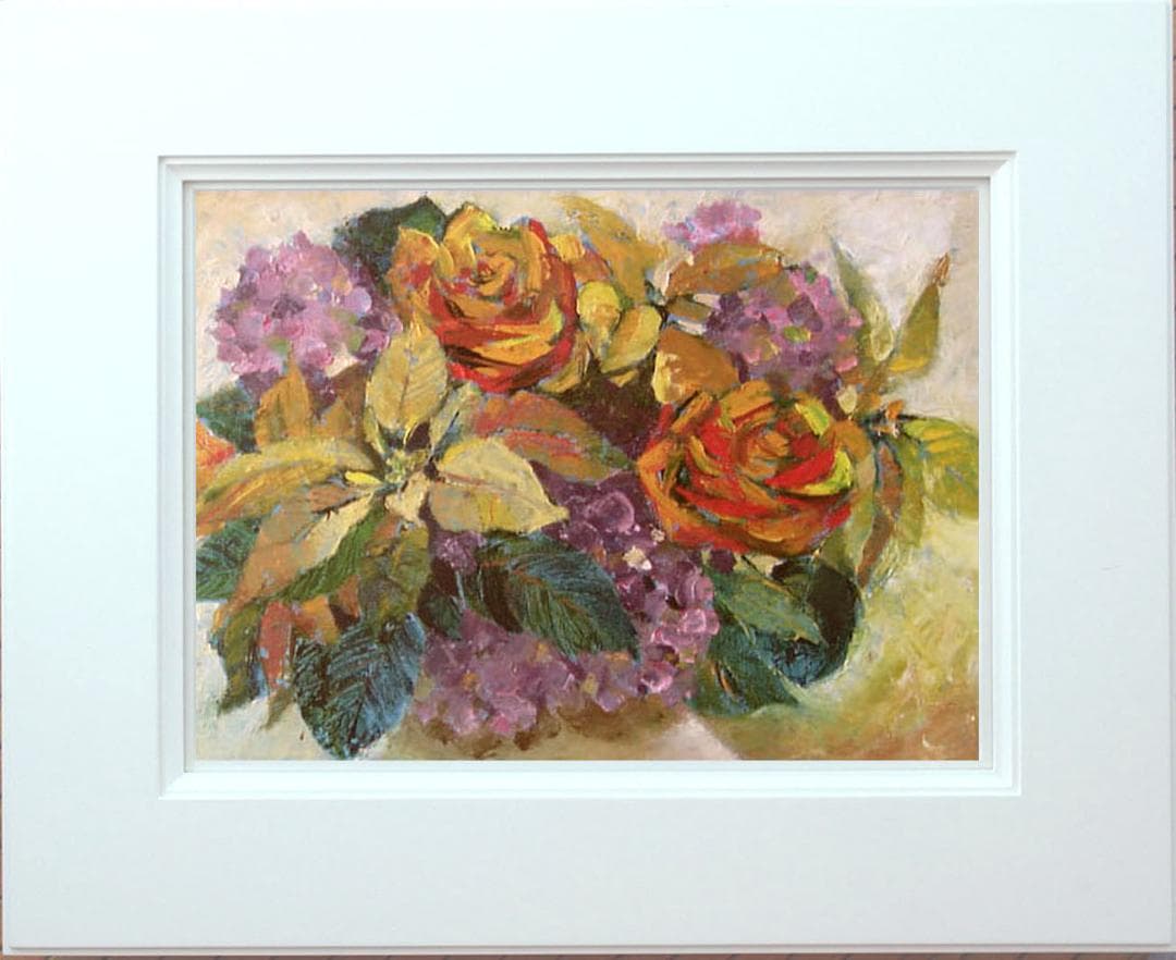 油絵 菅家令子 絵 絵画インテリア額付(青緑＋金色の枠) uF6-110202花