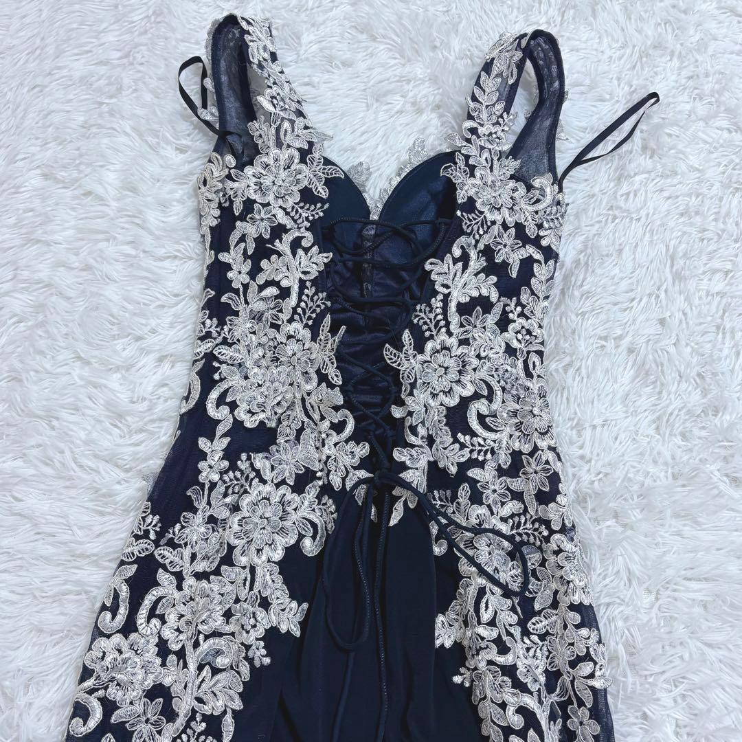 IRMA イルマ　ロングドレス　フラワー刺繍　ネイビー
