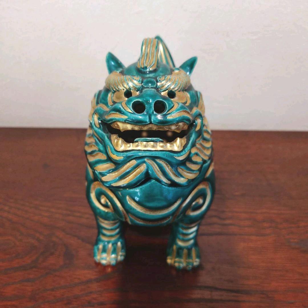 三浦竹軒 青交趾　獅子香炉　二重箱　共箱