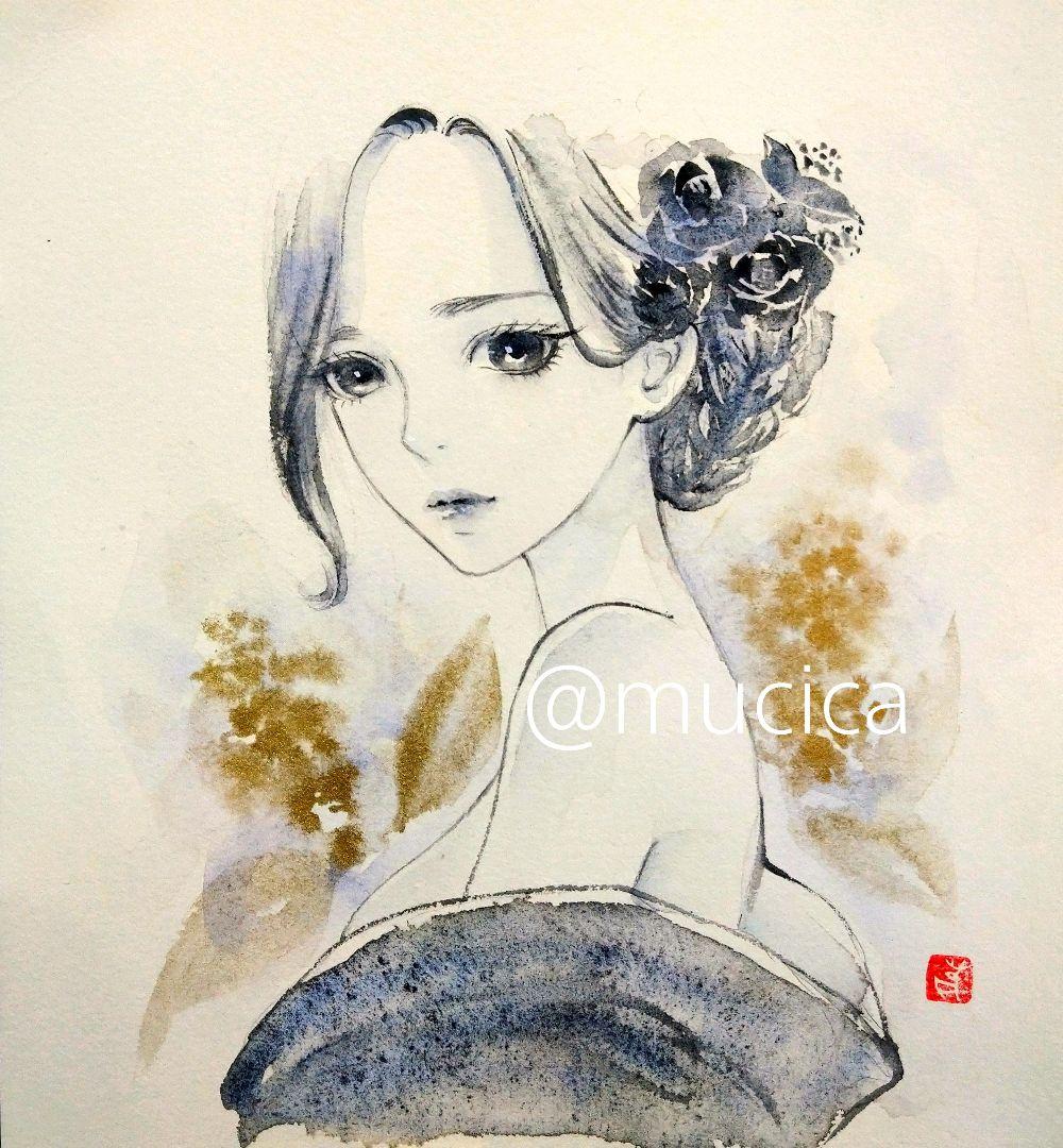 231119D 肉筆原画絵画手描きイラストオリジナル水彩画和装美人画