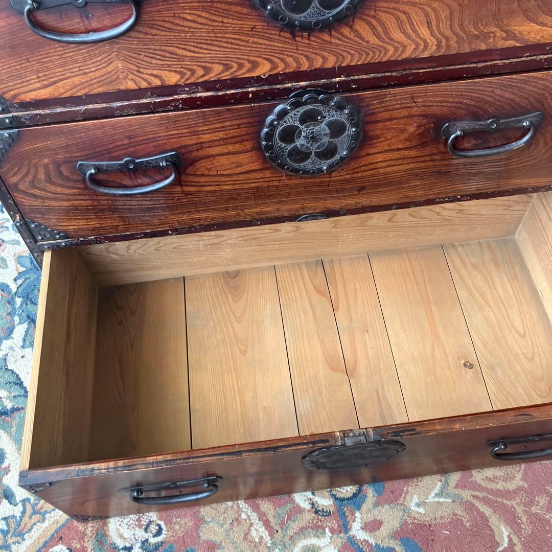 昭和レトロ 古家具 仙台箪笥 4段 引き出し箪笥 古家具 ビンテージ 団扇柄