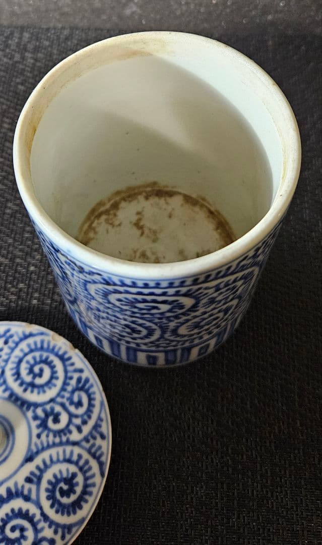 江戸時代後期　古伊万里　たこ唐草文様　 煙草盆　3点揃い　紫檀箱入　茶道具