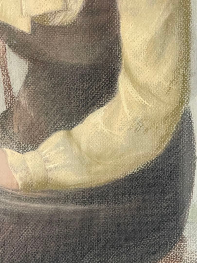 徳田宏行　黄色いブラウス　パステル画　白日会会員　女性人物像人気作家