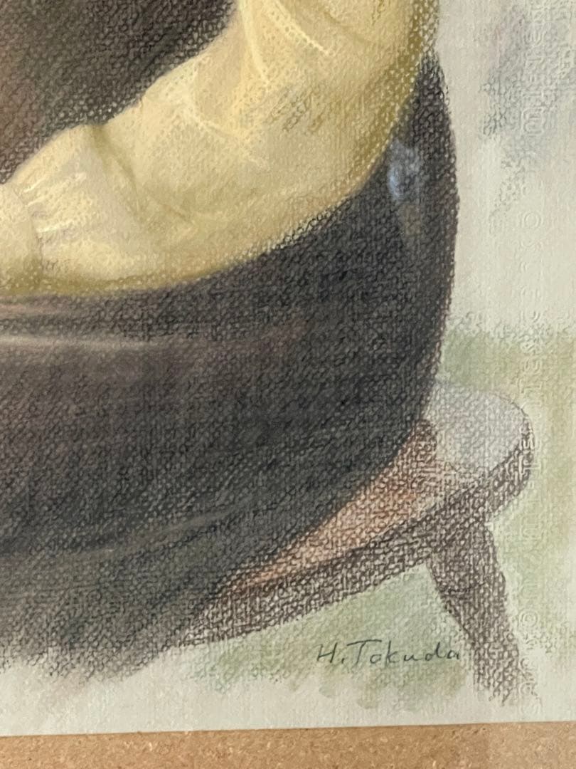 徳田宏行　黄色いブラウス　パステル画　白日会会員　女性人物像人気作家