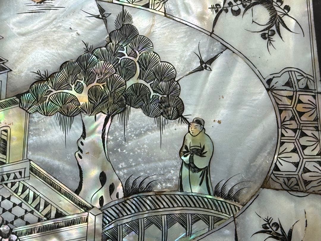 中国 清時代 螺鈿圖紅木箱 アンティーク 送料込み251108