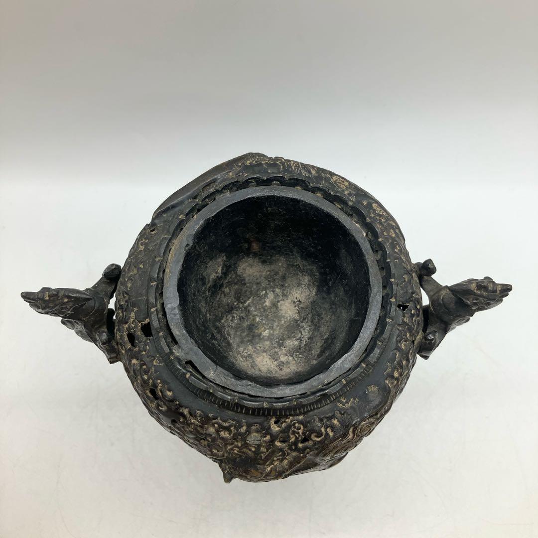 高岡銅器 金属工芸 三足 唐獅子香炉 仏教 透かし彫り 仏具 香道具