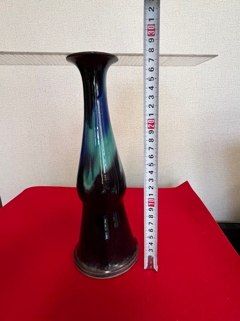 【珍品】柳雨軒 三代 人間国宝 徳田八十吉  (正彦銘)彩釉 花入 管理T197