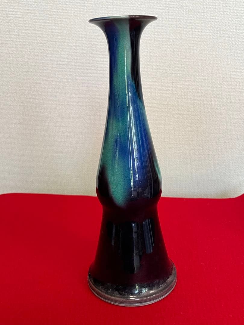 【珍品】柳雨軒 三代 人間国宝 徳田八十吉  (正彦銘)彩釉 花入 管理T197