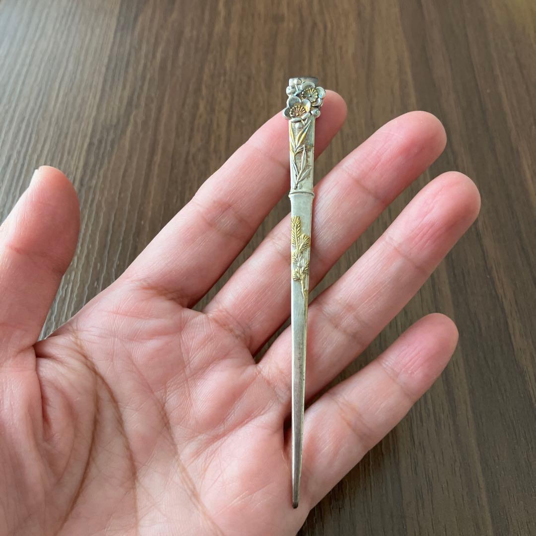 銀器の栞 楊枝 銀製 花装飾 木箱入り