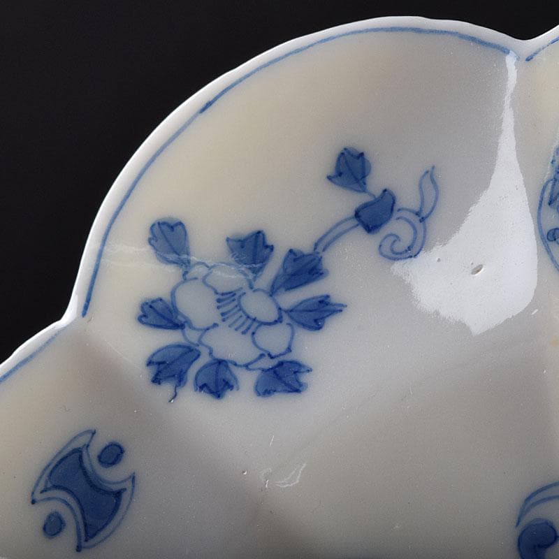 瀬戸焼 松籟園製 染付 花鳥文 扇面皿 V R9526