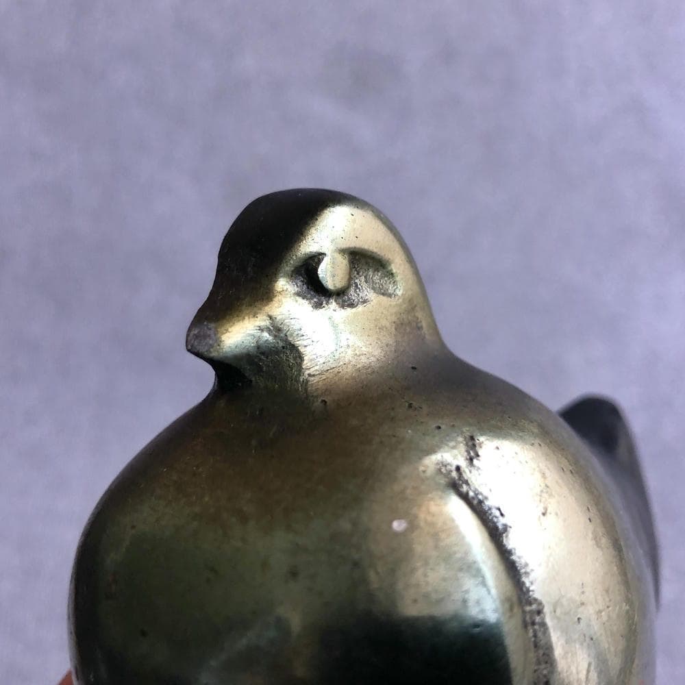 鳥 ペーパーウェイト 文鎮 置物 オブジェ ステンレス 古道具