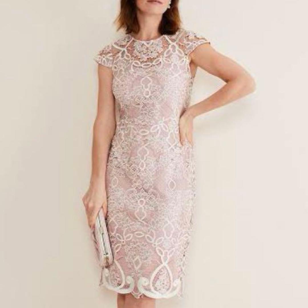英国発 PHASE EIGHT 大きめ 清楚ピンク 刺繍ワンピース 美品 LL Phase