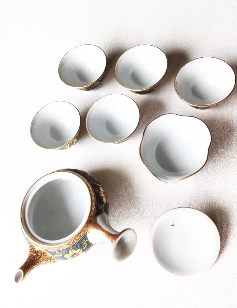 九谷焼 青粒 小茶器揃い 林伊平 作 箱無し ○【九谷焼☆茶碗☆林伊平