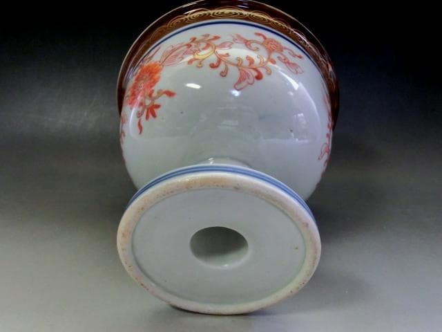 盃洗■赤絵 金魚 華やかな花唐草 金彩 酒器 高足鉢 古い伊万 骨董品 人気の■