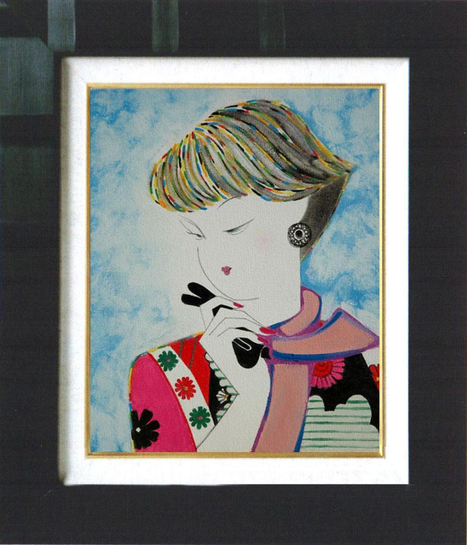 油絵 菅家令子 絵 絵画 インテリア 額付(銀) F3-010311 人物 女性