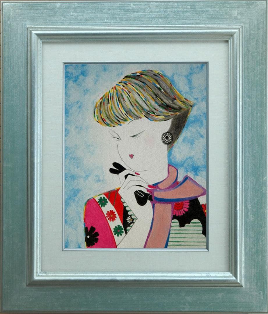 油絵 菅家令子 絵 絵画 インテリア 額付(銀) F3-010311 人物 女性