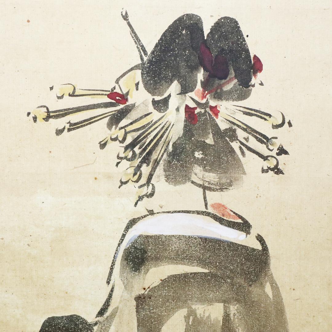 久保田米仙 肉筆書 『夕顔画讃』 掛軸 紙本 共箱 久保田米仙