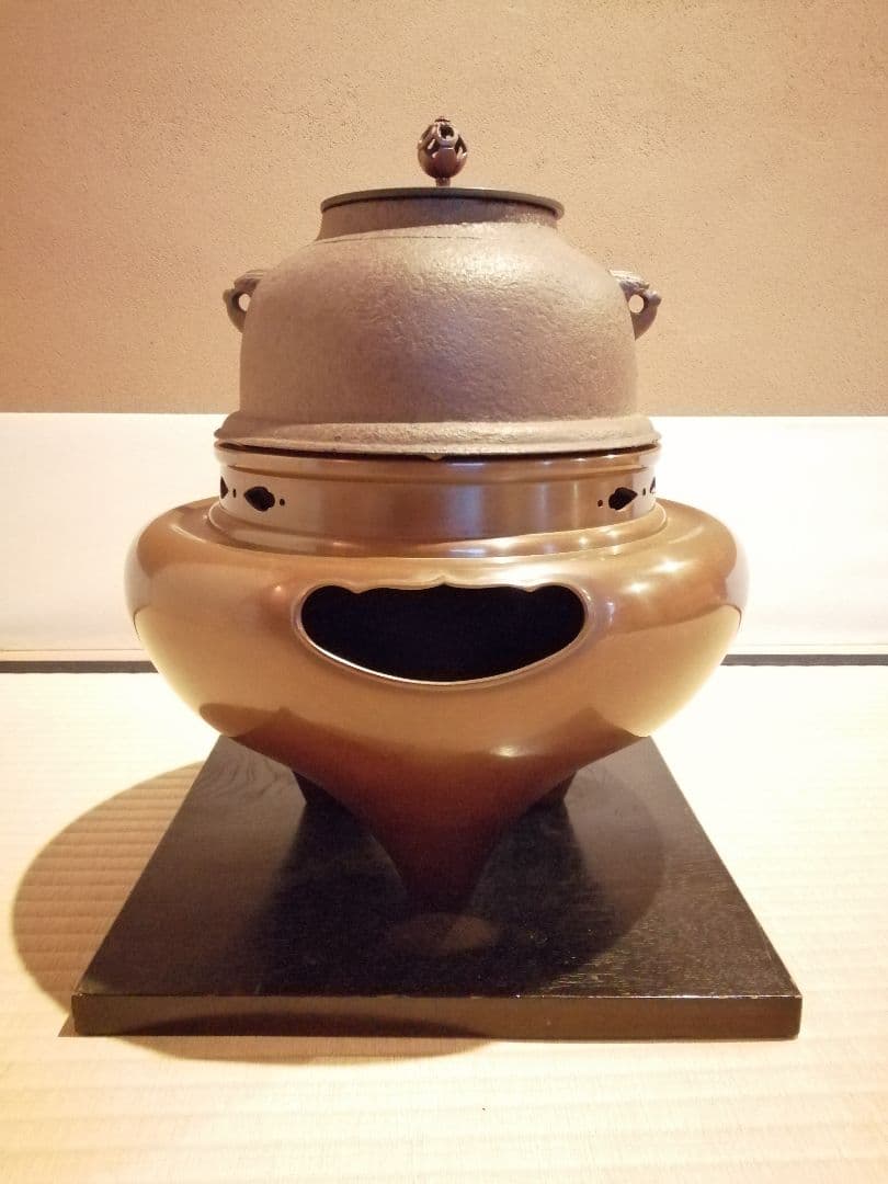 茶事具】釜師政光、風炉師雄芳造 唐銅朝鮮風炉釜 茶釜 釜
