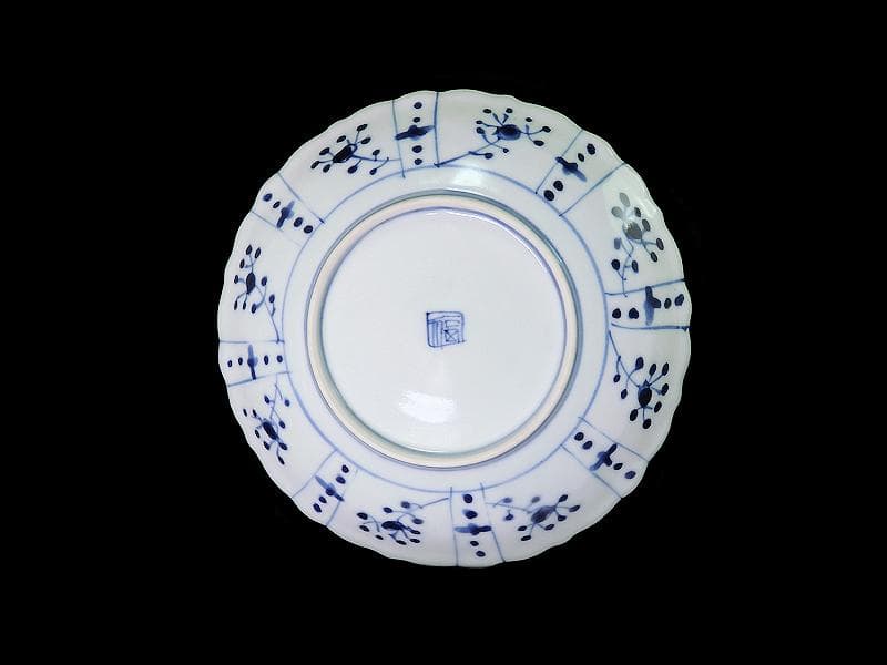 平戸 伊万里 染付 芙蓉手 隠れ蓑に花の図 6寸皿 2枚 E179AS-CSh