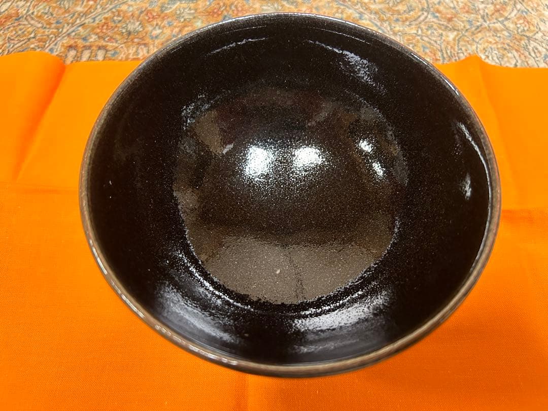 人間国宝 原清 鉄釉花鳥文茶碗 共箱付き