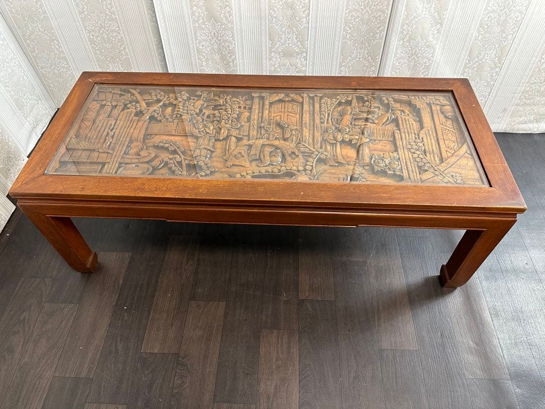 アンティーク中国美術 応接机センターテーブル/ガラステーブル/ロー