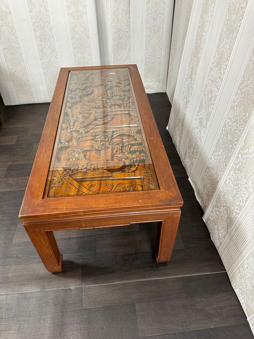 アンティーク中国美術 応接机センターテーブル/ガラステーブル/ロー