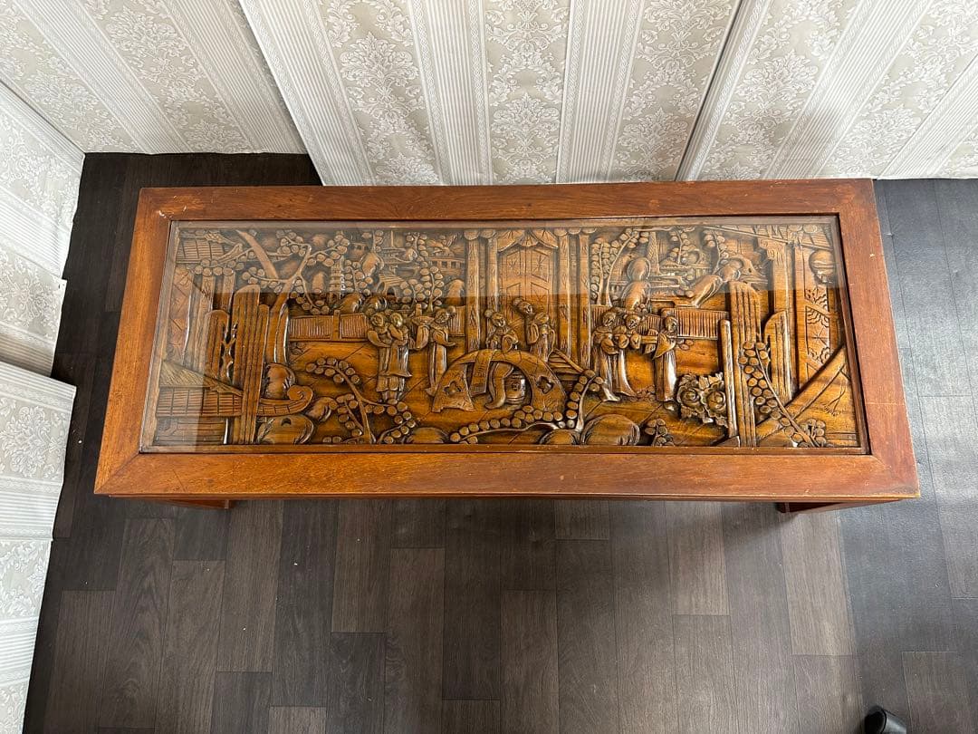 アンティーク中国美術 応接机センターテーブル/ガラステーブル/ロー