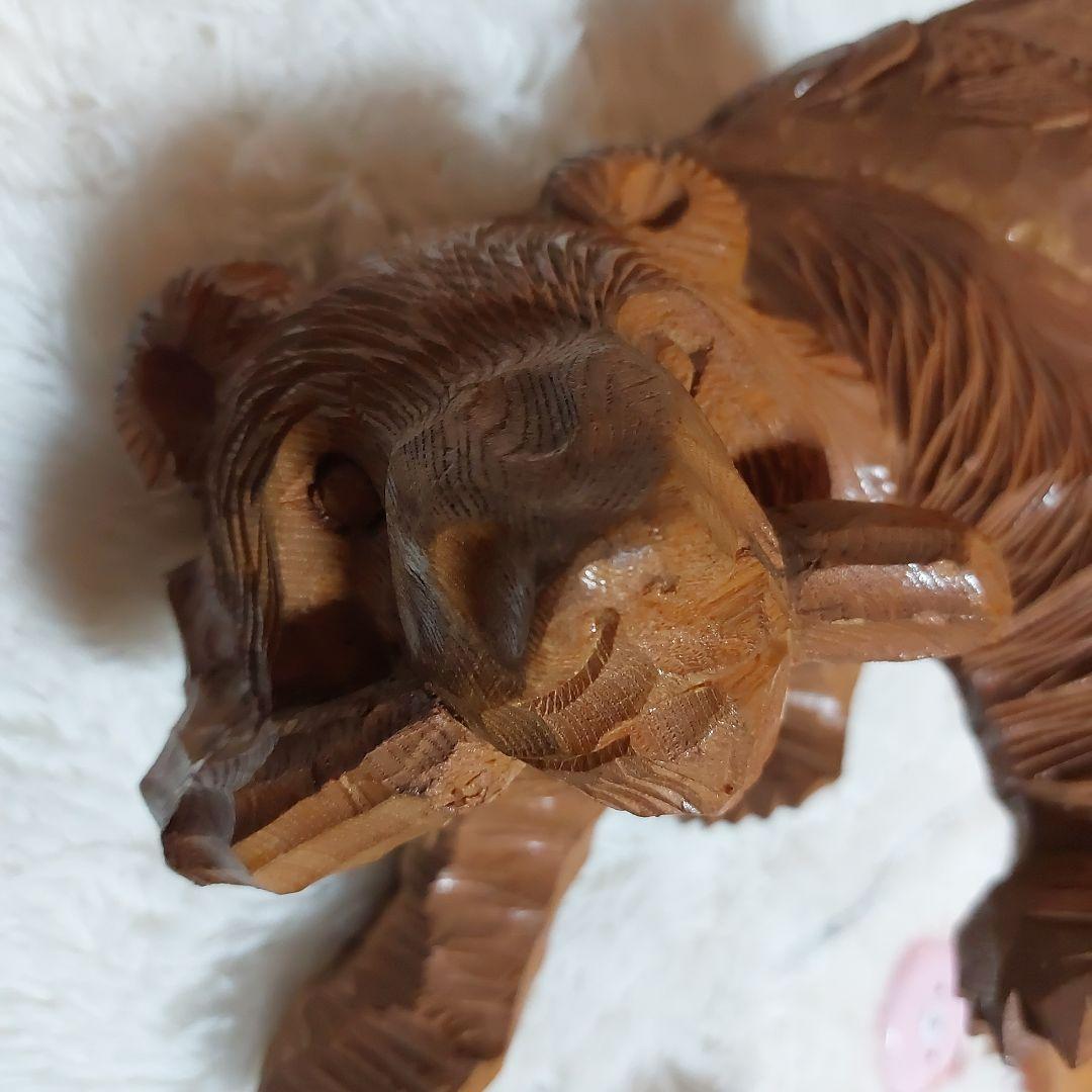 希少】70年代 鮭背負い熊 釣竿くわえ 木彫りの熊 一刀彫 アイヌ民芸 北海道