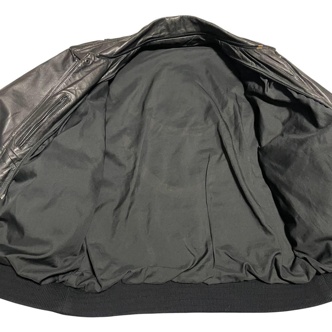 vintage】本革リアルレザーシングルライダースジャケット リブ切替 黒XL