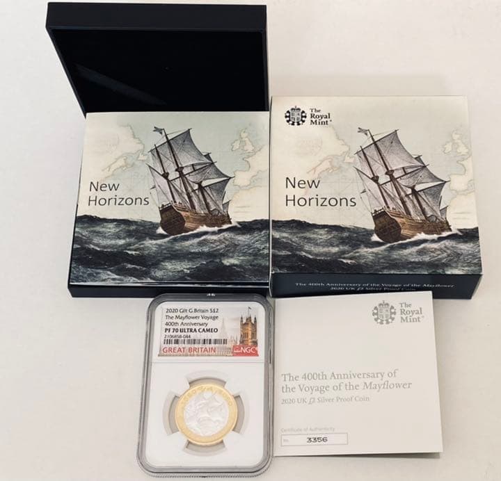 2020年 イギリス メイフラワー号出航400周年2色銀貨 NGC PF70UC