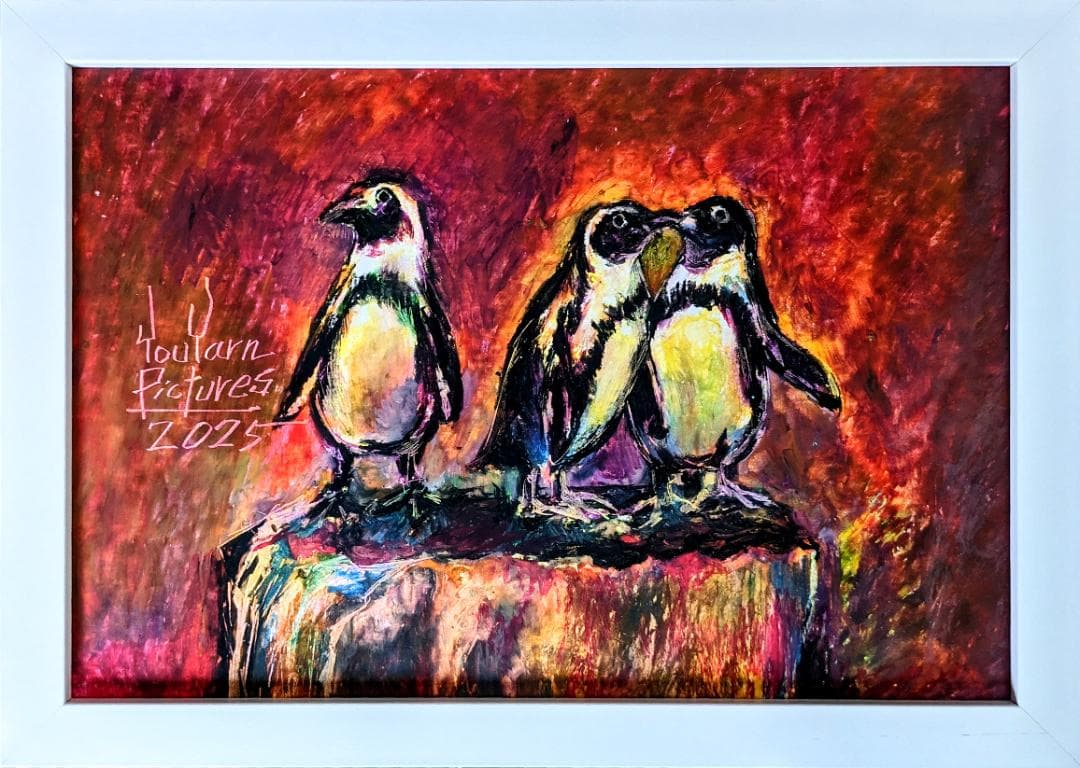 色紙1点物】「春の街角」□東京藝大卒画家□松崎祐哉□クレヨン真作