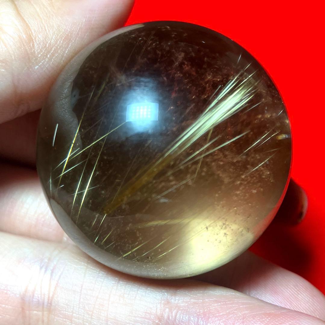 40mm ゴールドルチルクォーツ丸玉スフィア金針水晶