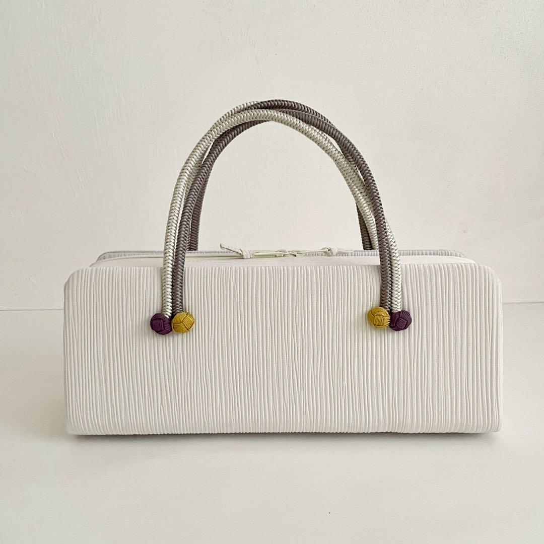 和装バッグ　横長　利休　バッグ　小田巻　白　正絹　日本製