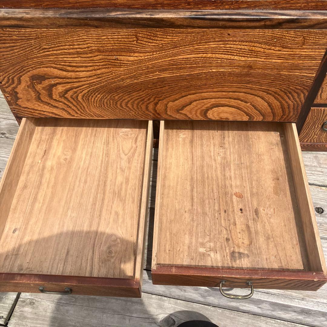 昭和レトロ 木製 長火鉢 五徳付き 5杯 引き出し収納付き 火鉢 囲炉裏