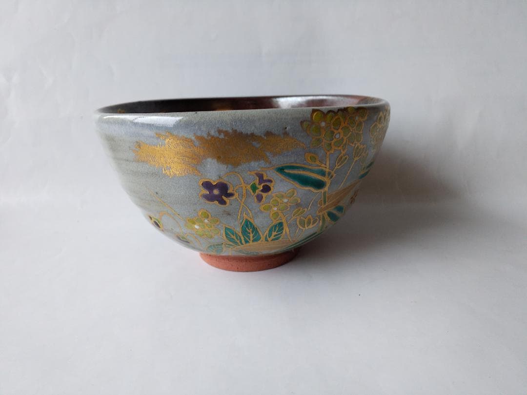 京焼 宮川香せつ 造 春の野 茶碗 共箱 金彩 茶道具 茶器 抹茶碗 新品