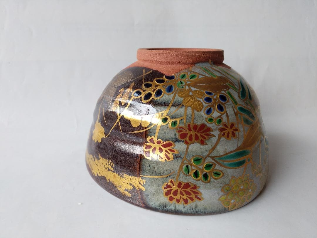 京焼 宮川香せつ 造 春の野 茶碗 共箱 金彩 茶道具 茶器 抹茶碗 新品