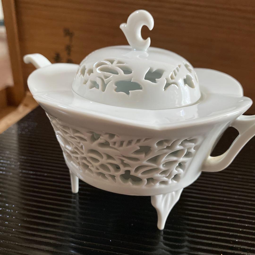 香炉 杉原一壺 有田焼 透かし 唐草 白磁 三脚香炉 初釜茶道具 茶道