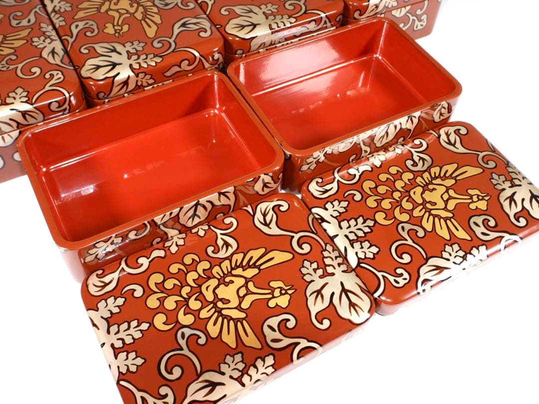 輪島塗 木製漆器 沈金 ちらし弁当、10客　高級美術