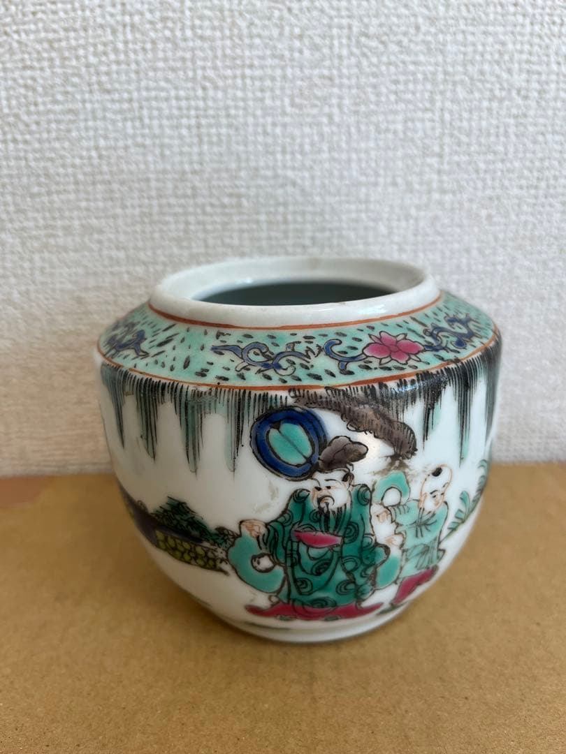 中国美術 粉引 色絵 六角 筆筒 童子圖 茶盞 大清同治年製