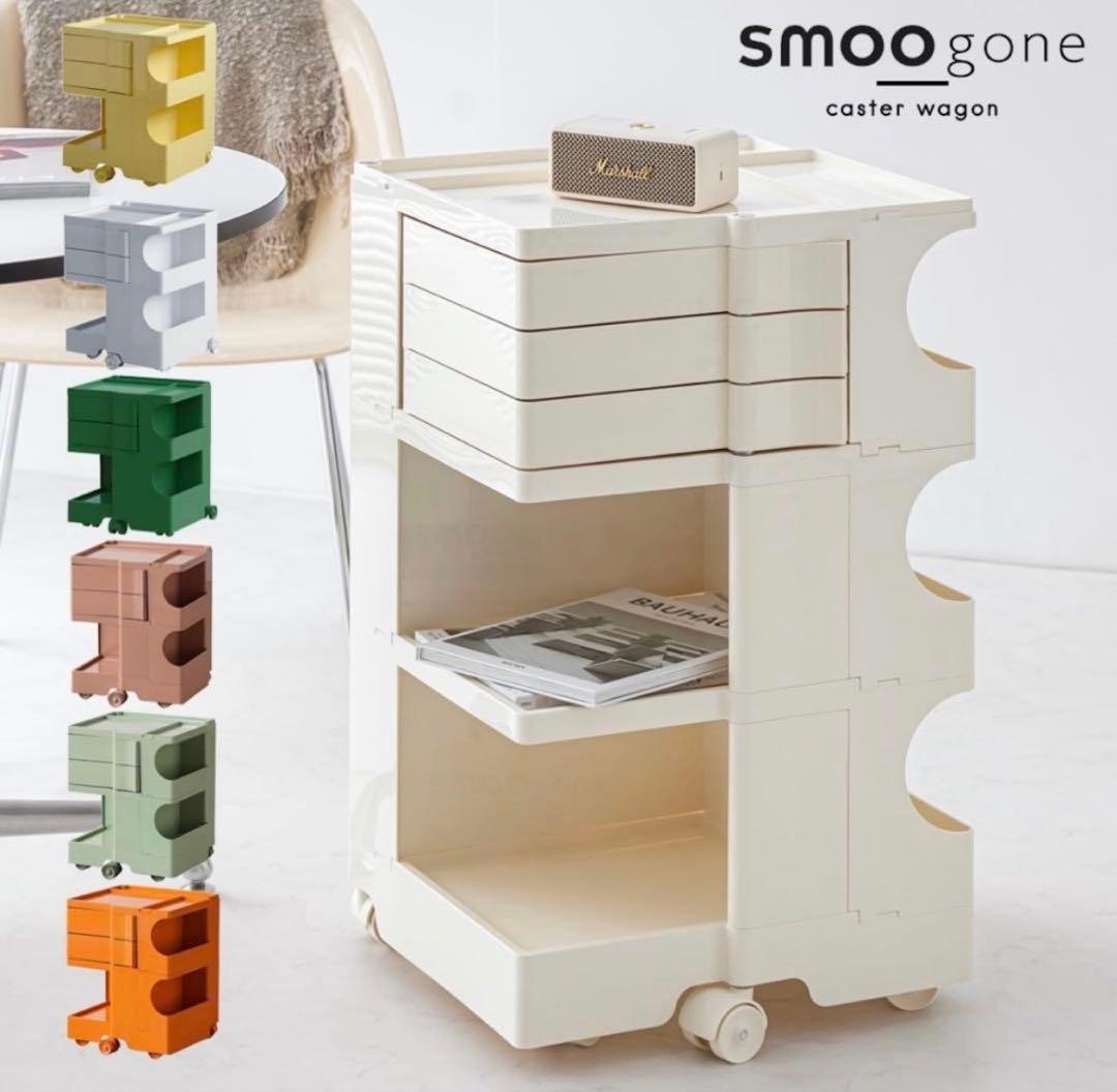 3段5段ワゴンsmoo goneキャスター付き収納ワゴンアイボリー韓国収納家具